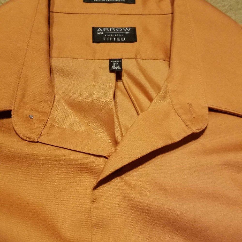 Arrow Fitted Dress Shirt Orange 17 1/2 34/35 - Picture 3 of 4